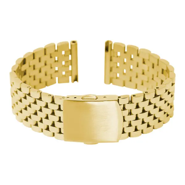 m.bd2.yg Main Yellow Gold (Alt Clasp) StrapsCo Stainless Steel Vintage Beads of Rice Bracelet Quick Release Strap 18mm 19mm 20mm 21mm 22mm