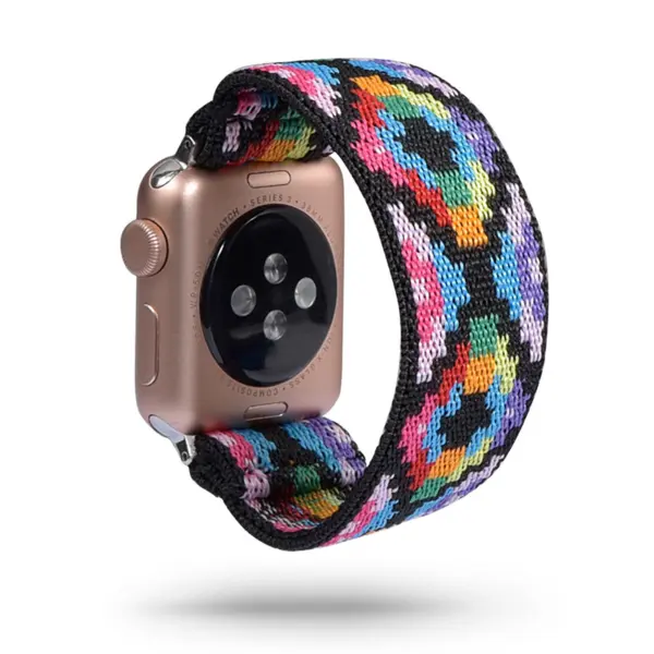 a.ny5 .138 Main Rainbow Pixels StrapsCo Nylon Elastic Band Strap for Apple Watch 38mm 40mm 42mm 44mm