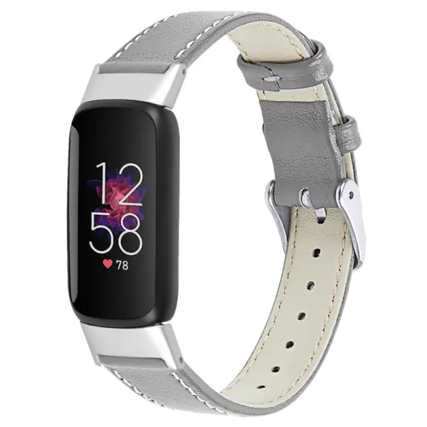 Fb.l44.7 Main Gray StrapsCo Smooth Leather Band For Fitbit Luxe Genuine Leather Strap Band