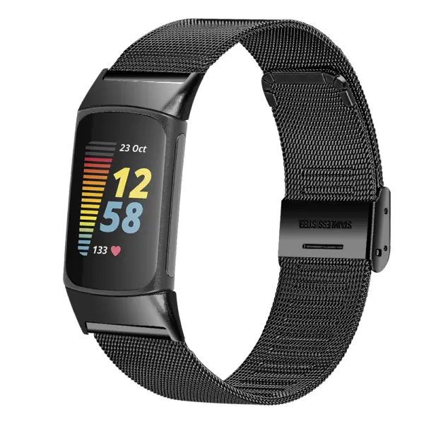 Fb.m153.mb Main Black StrapsCo Mesh Bracelet For Fitbit Charge 5 Stainless Steel Metal Strap Band