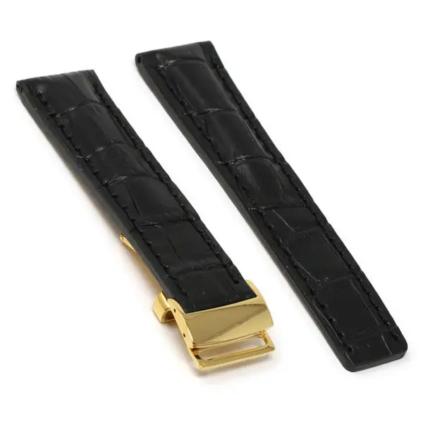 Brt11.c.1.1.yg Main Black With Black Stitching (Yellow Gold Clasp) DASSARI Vantage Padded Crocodile Embossed Leather Watch Band Strap For Breitling 20mm 22mm 24mm