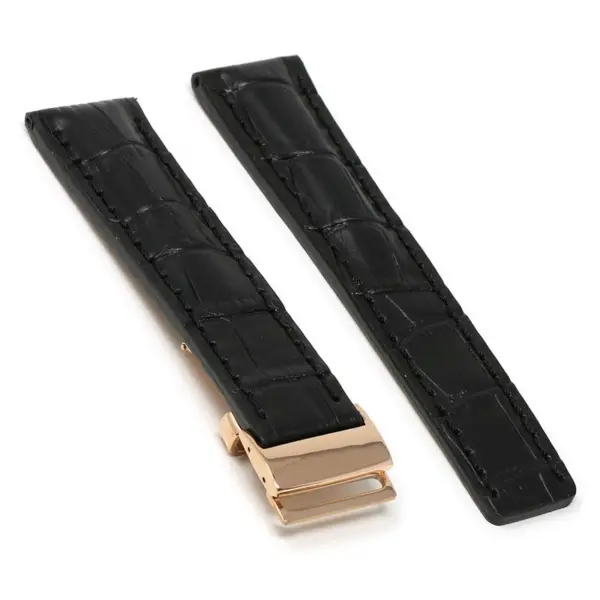 Brt11.c.1.1.rg Main Black With Black Stitching (Rose Gold Clasp) DASSARI Vantage Padded Crocodile Embossed Leather Watch Band Strap For Breitling 20mm 22mm 24mm