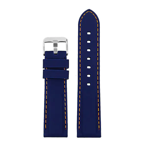 pu1.5.12 Rubber Strap with Contrast Stitching in blue with orange stitching