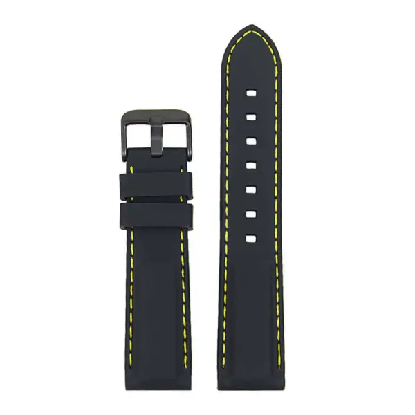 pu1.1.10.mb Rubber Strap with Contrast Stitching with Matte Black Tang Buckle in black with yellow stitching