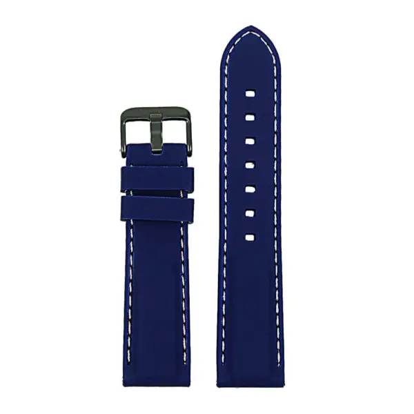 pu1.5.22.mb Rubber Strap with Contrast Stitching with Matte Black Tang Buckle in blue with white stitching