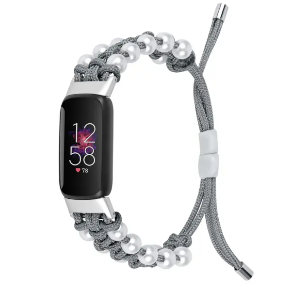 Fb.ny36.7 Main Gray StrapsCo Adjustable Bead Strap For Fitbit Luxe Nylon Canvas Strap Band