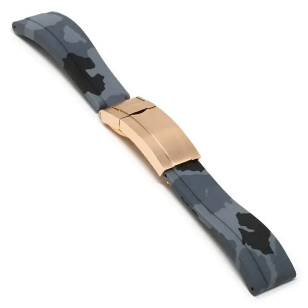 R.rx4.7.rg Main Charcoal Camo (Rose Gold Clasp) StrapsCo Silicone Rubber Camo Replacement Watch Bands Strap For Rolex With Straight Ends