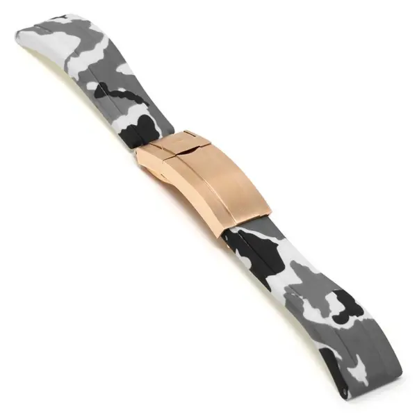 R.rx4.22.rg Main White Camo (Rose Gold Clasp) StrapsCo Silicone Rubber Camo Replacement Watch Bands Strap For Rolex With Straight Ends