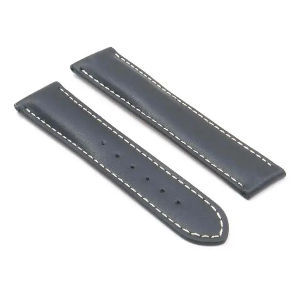 DASSARI Modena ome10.1.22 Smooth Italian Leather Strap for Deployment Clasp in Black with White Stitching