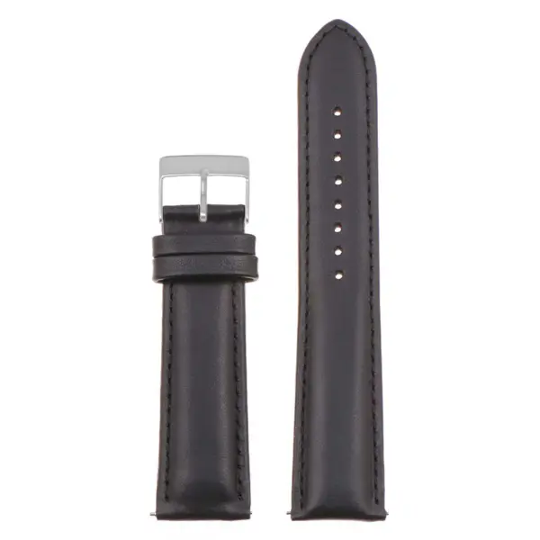 St18.1.1.bs Up Black (Brushed Silver Buckle) Padded Smooth Leather Watch Band Strap