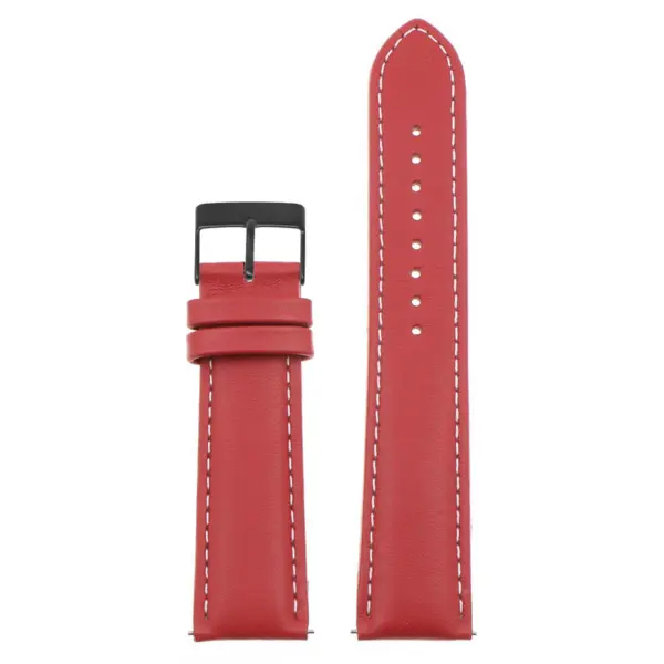 St18.6.22.mb Up Red & White (Black Buckle) Padded Smooth Leather Watch Band Strap
