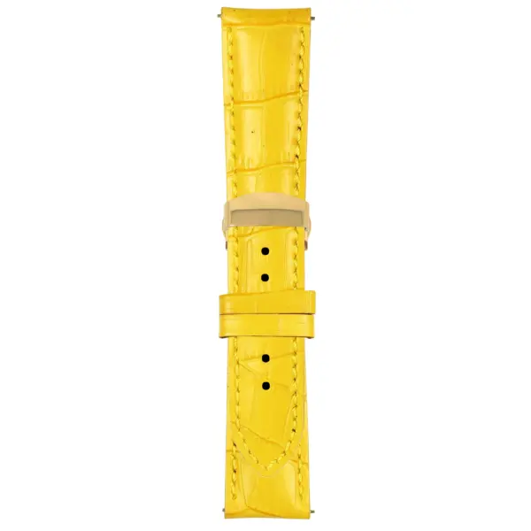 Yellow Mens Crocodile Embossed Strap with Deployant Yellow Gold Clasp