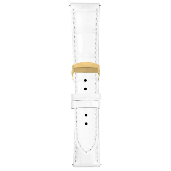 White Mens Crocodile Embossed Strap with Deployant Yellow Gold Clasp