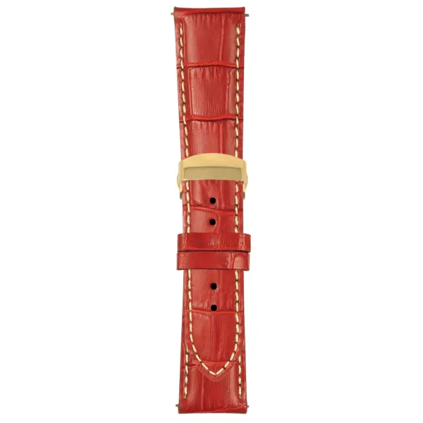 Red and White Mens Crocodile Embossed Strap with Deployant Yellow Gold Clasp