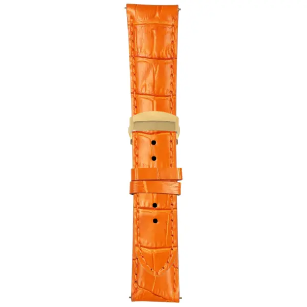 Orange Mens Crocodile Embossed Strap with Deployant Yellow Gold Clasp