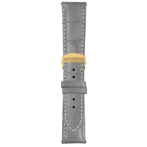 Grey and White Mens Crocodile Embossed Strap with Deployant Yellow Gold Clasp