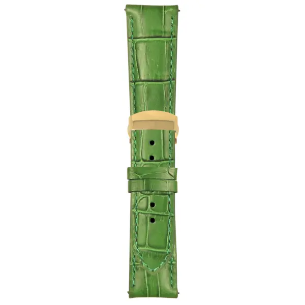 Green Mens Crocodile Embossed Strap with Deployant Yellow Gold Clasp