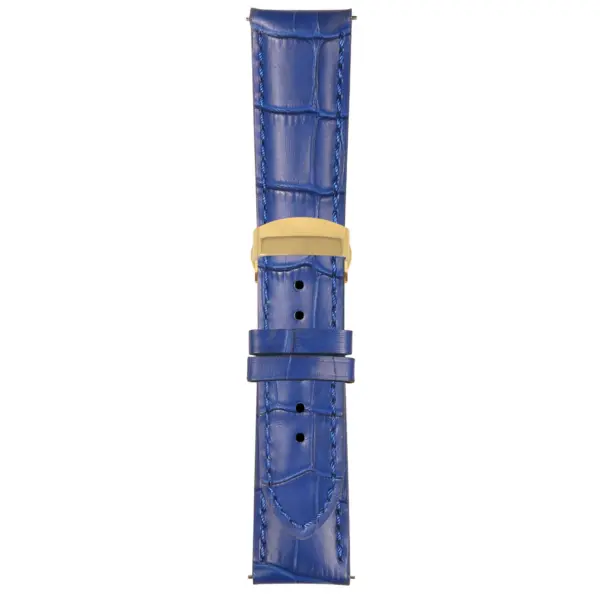 Blue Mens Crocodile Embossed Strap with Deployant Yellow Gold Clasp