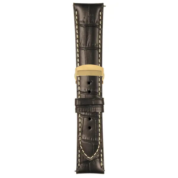 Black and White Mens Crocodile Embossed Strap with Deployant Yellow Gold Clasp