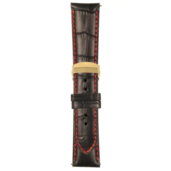 Black and Red Mens Crocodile Embossed Strap with Deployant Yellow Gold Clasp