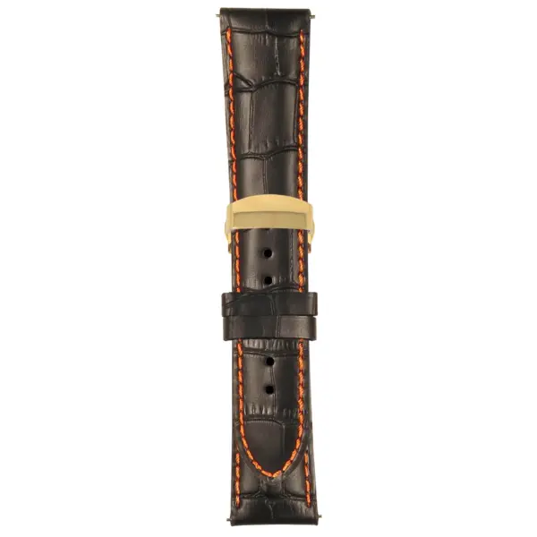 Black and Orange Mens Crocodile Embossed Strap with Deployant Yellow Gold Clasp