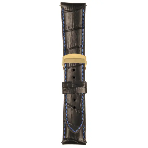 Black and Blue Mens Crocodile Embossed Strap with Deployant Yellow Gold Clasp