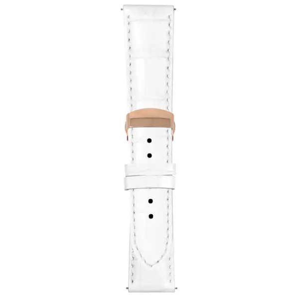 White Mens Crocodile Embossed Strap with Deployant Rose Gold Clasp