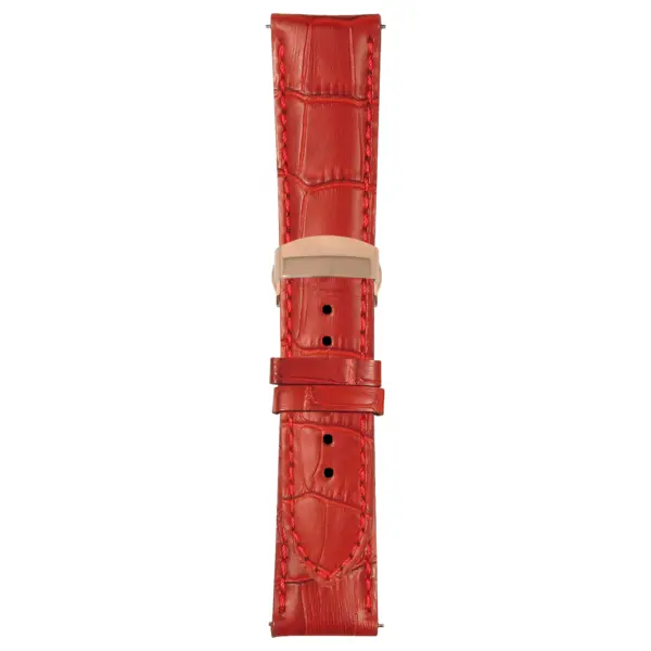 Red Mens Crocodile Embossed Strap with Deployant Rose Gold Clasp