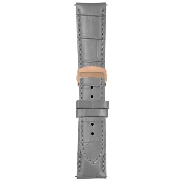 Grey Mens Crocodile Embossed Strap with Deployant Rose Gold Clasp