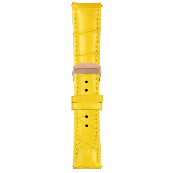 Yellow Mens Crocodile Embossed Strap with Deployant Rose Gold Clasp