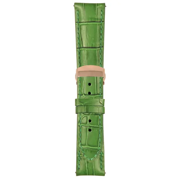 Green Mens Crocodile Embossed Strap with Deployant Rose Gold Clasp
