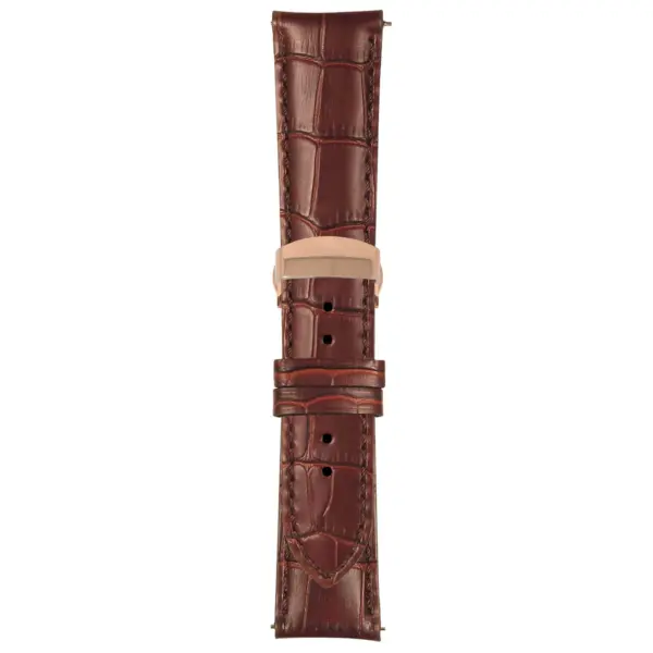 Brown Mens Crocodile Embossed Strap with Deployant Rose Gold Clasp