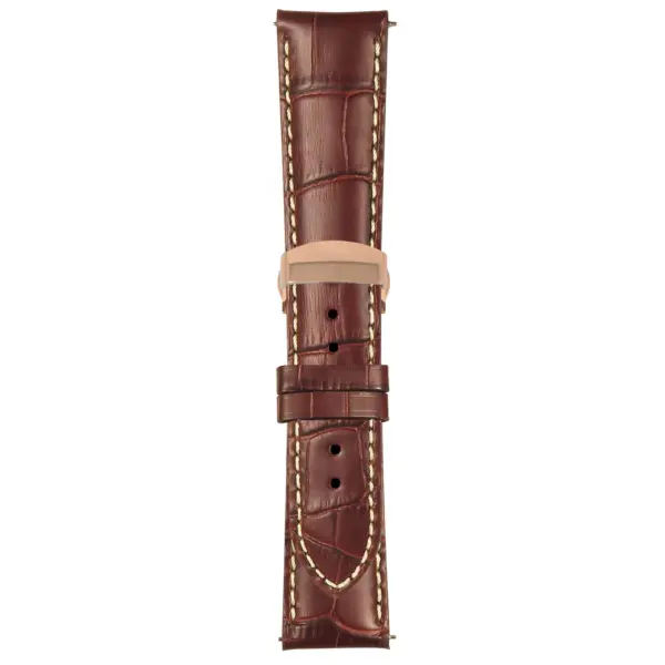 Brown and White Mens Crocodile Embossed Strap with Deployant Rose Gold Clasp