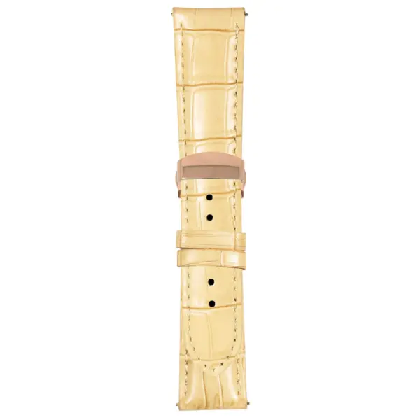 Beige Mens Crocodile Embossed Strap with Deployant Rose Gold Clasp