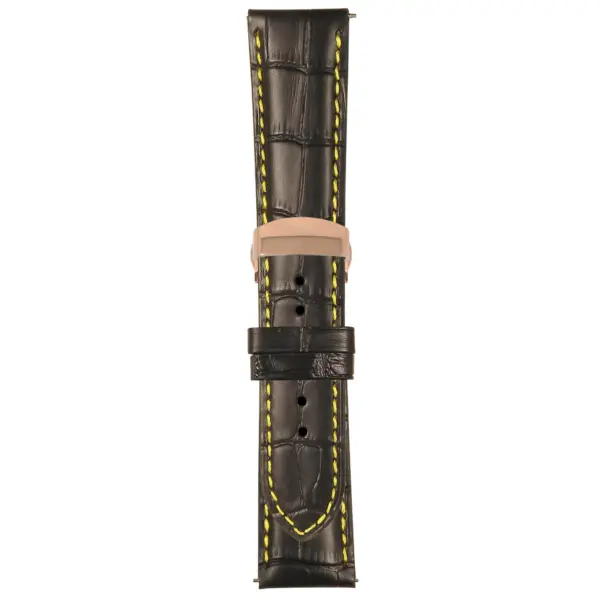 Black and Yellow Mens Crocodile Embossed Strap with Deployant Rose Gold Clasp