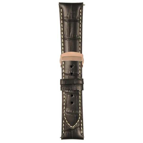 Black and White Mens Crocodile Embossed Strap with Deployant Rose Gold Clasp