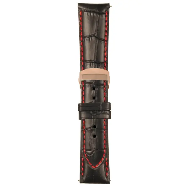 Black and Red Mens Crocodile Embossed Strap with Deployant Rose Gold Clasp
