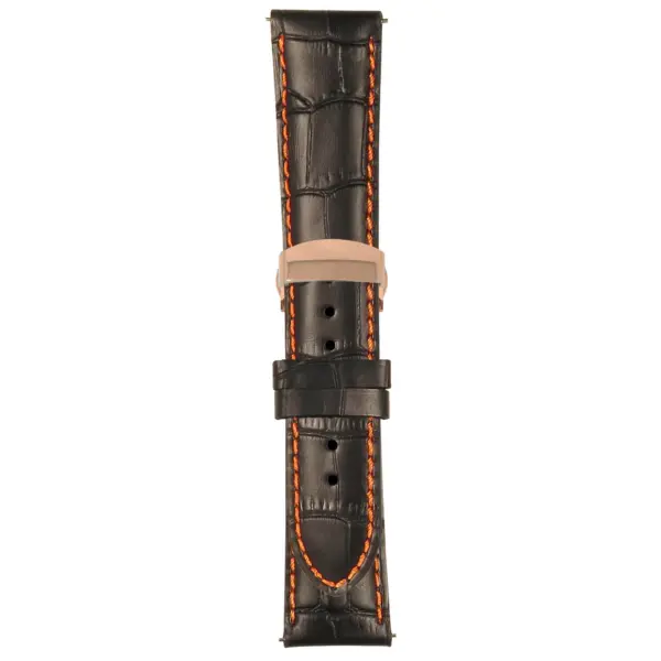 Black and Orange Mens Crocodile Embossed Strap with Deployant Rose Gold Clasp