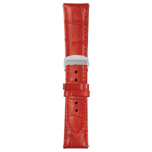 Red Mens Crocodile Embossed Strap with Deployant Polished Silver Clasp