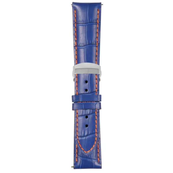 Blue and Orange Mens Crocodile Embossed Strap with Deployant Polished Silver Clasp