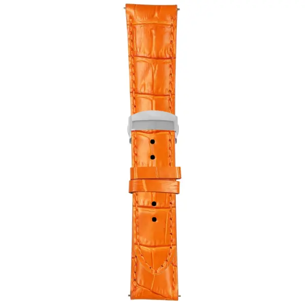 Orange Mens Crocodile Embossed Strap with Deployant Polished Silver Clasp