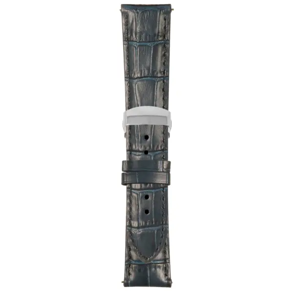 Midnight Blue Mens Crocodile Embossed Strap with Deployant Polished Silver Clasp