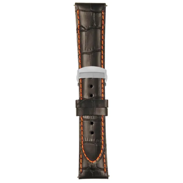 Black and Orange Mens Crocodile Embossed Strap with Deployant Polished Silver Clasp