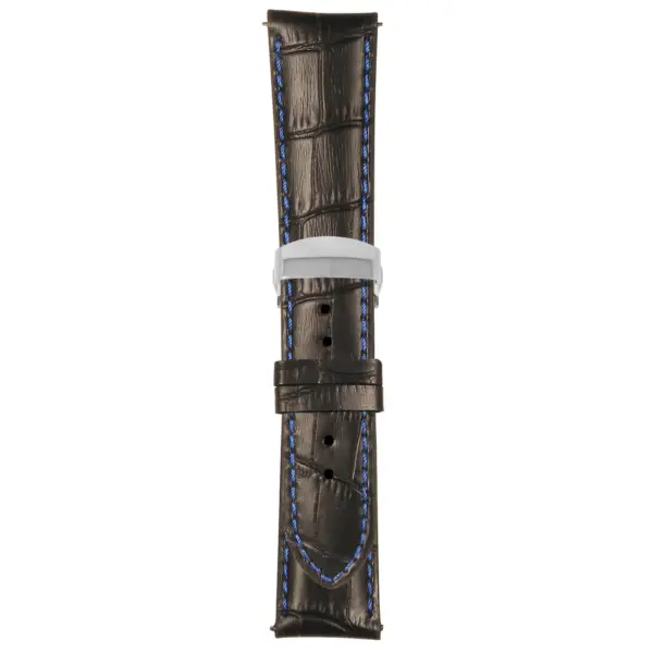 Black and Blue Mens Crocodile Embossed Strap with Deployant Polished Silver Clasp