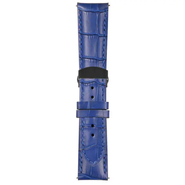 Blue Mens Crocodile Embossed Strap with Deployant Matte Black Clasp