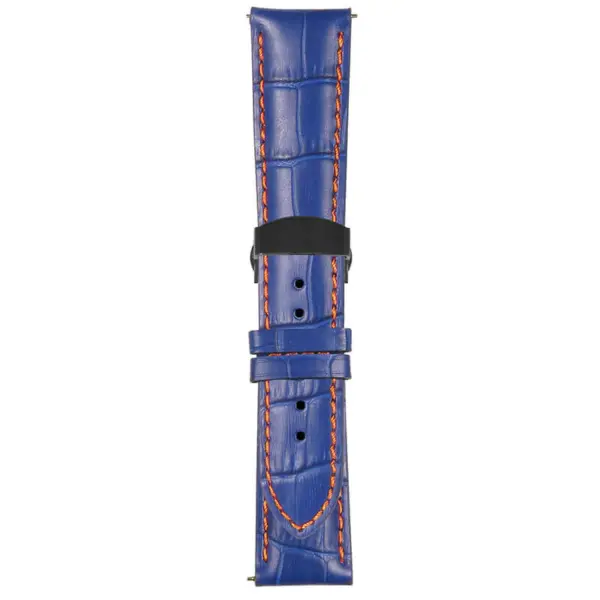 Blue and Orange Mens Crocodile Embossed Strap with Deployant Matte Black Clasp