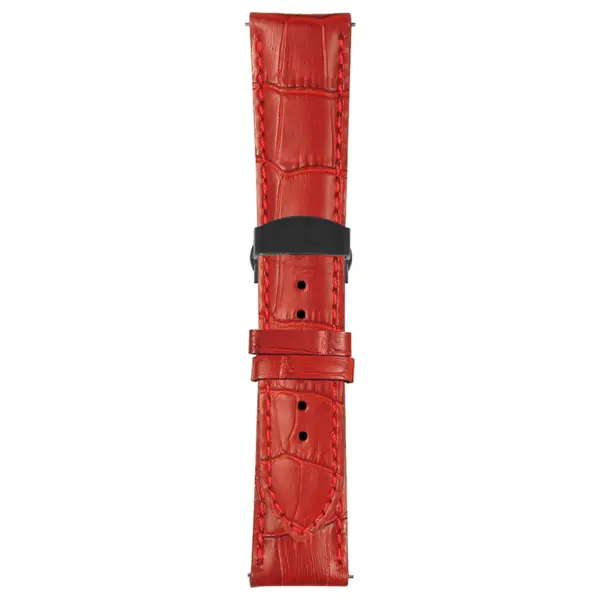 Red Mens Crocodile Embossed Strap with Deployant Matte Black Clasp
