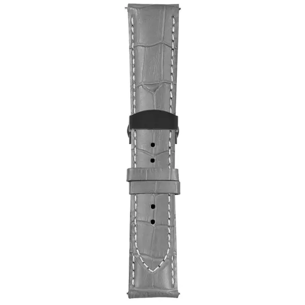 Grey and White Mens Crocodile Embossed Strap with Deployant Matte Black Clasp