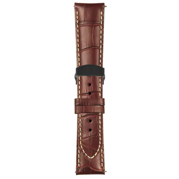 Brown and White Mens Crocodile Embossed Strap with Deployant Matte Black Clasp