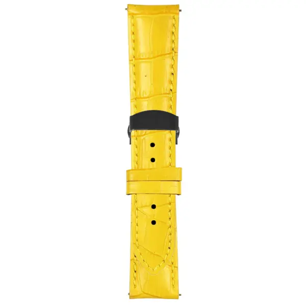 Yellow Mens Crocodile Embossed Strap with Deployant Matte Black Clasp